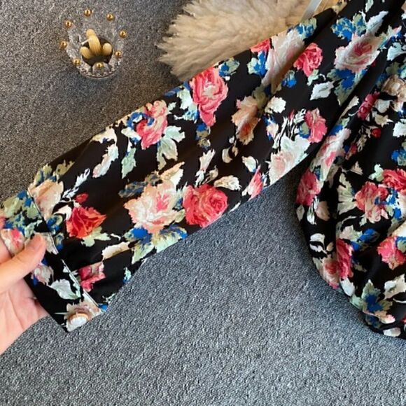 V neck Single-breasted Long-sleeved Floral Chiffon Shirts XL - Picture 6 of 12